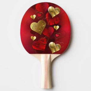 Golden and red valentines ping pong paddle