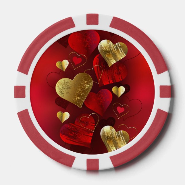 Golden and red valentines poker chips (Front)