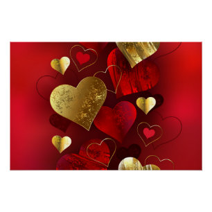 Golden and red valentines poster