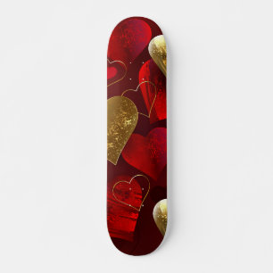 Golden and red valentines skateboard