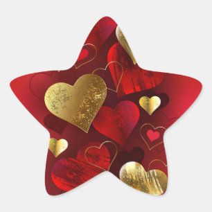 Golden and red valentines star sticker
