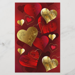 Golden and red valentines stationery