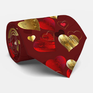 Golden and red valentines tie