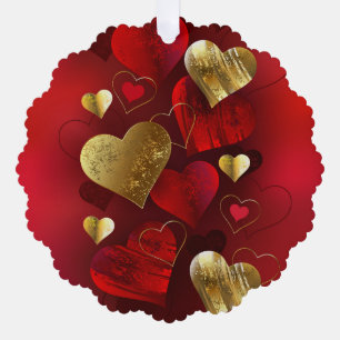 Golden and red valentines tree decoration card