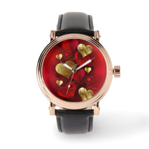 Golden and red valentines watch