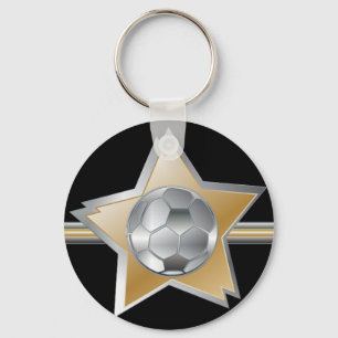 Golden and silver effect Soccer ball Star Key Ring