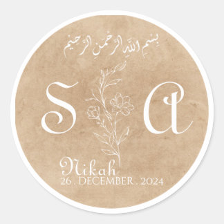 golden and white Elegant Floral Wedding event Classic Round Sticker
