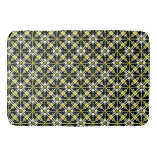 Golden and White Geometric Patterned Design Bath Mat