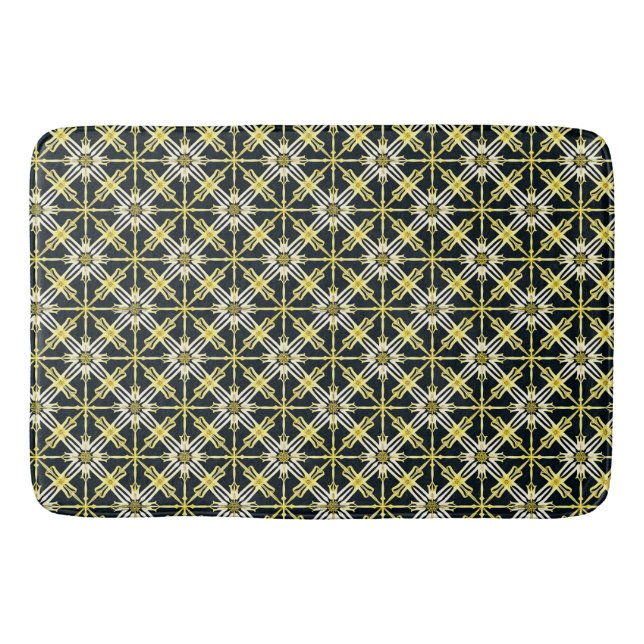 Golden and White Geometric Patterned Design Bath Mat (Front)