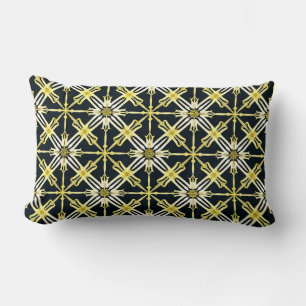 Golden and White Geometric Patterned Design Lumbar Cushion