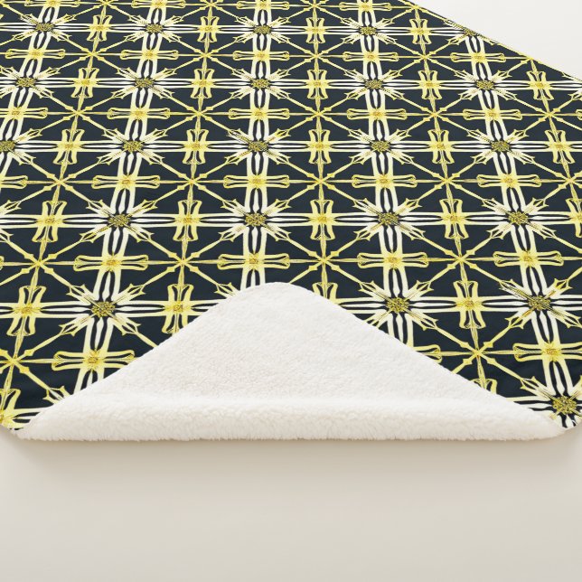 Golden and White Geometric Patterned Design Sherpa Blanket (3/4)