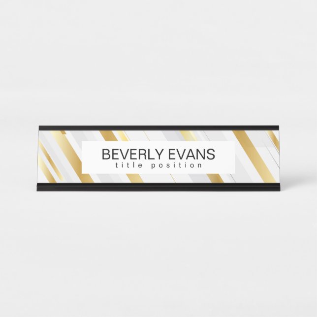 Golden and White Stripes Desk Name Plate (Front)