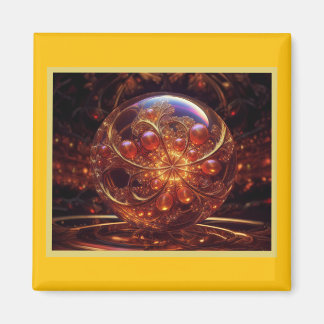 Golden And Yellow Transparent Glass Ball Fractal Magnet