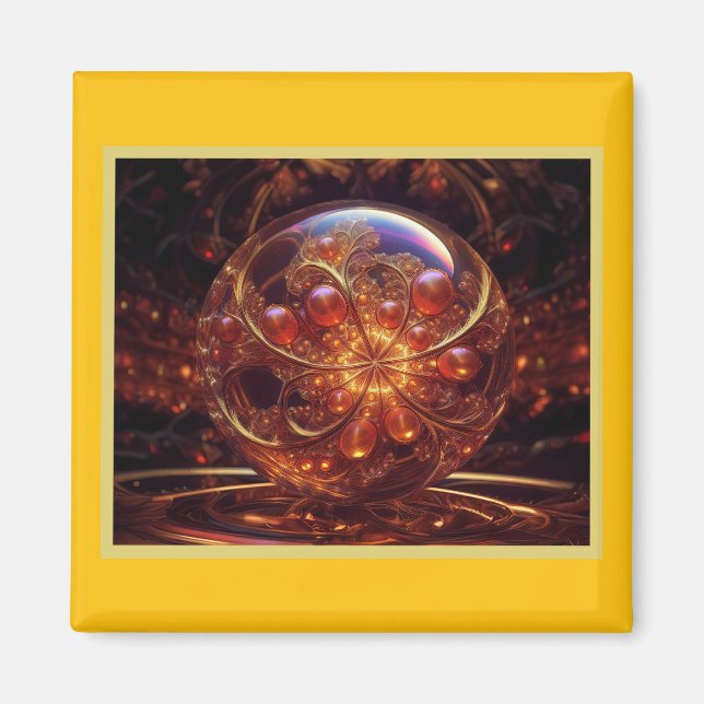 Golden And Yellow Transparent Glass Ball Fractal Magnet (Front)