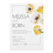 Golden Anemone Flower Minimal Wedding Invitation