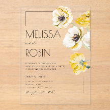 Golden Anemone Flower Minimal Wedding Invitation