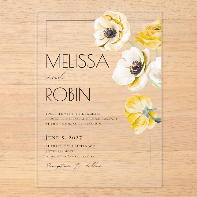 Golden Anemone Flower Minimal Wedding Invitation (Front)
