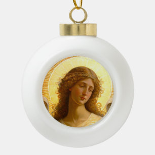 Golden Angel Gentle Messenger of Love Ceramic Ball Christmas Ornament