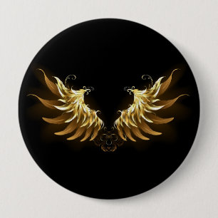 Golden Angel Wings on Black background 10 Cm Round Badge