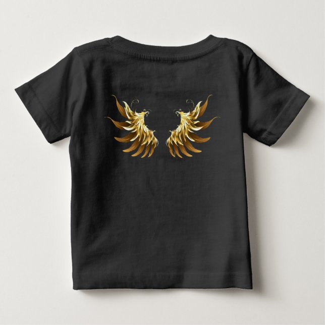 Golden Angel Wings on Black background Baby T-Shirt (Back)