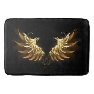 Golden Angel Wings on Black background Bath Mat