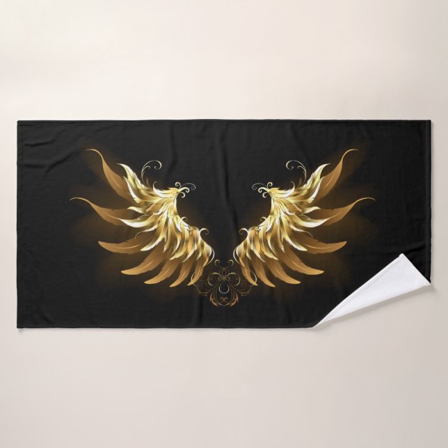 Golden Angel Wings on Black background Bath Towel (Bath Towel)