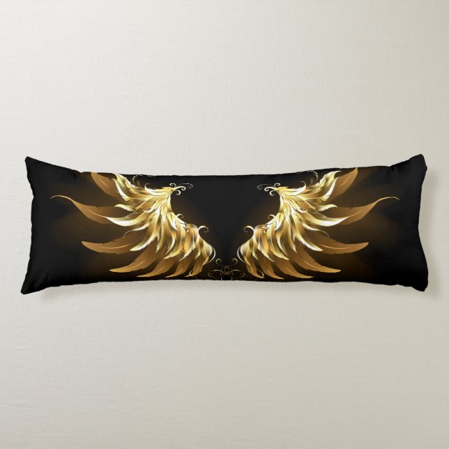 Golden Angel Wings on Black background Body Cushion (Front)