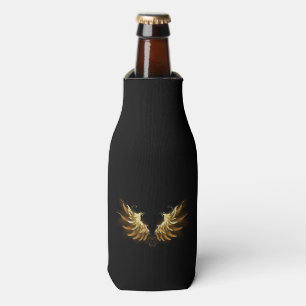 Golden Angel Wings on Black background Bottle Cooler