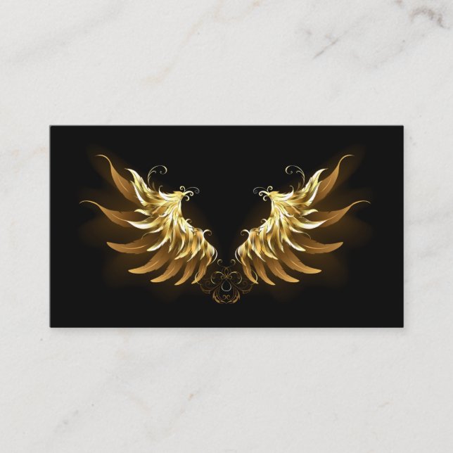 Golden Angel Wings on Black background Business Card (Front)