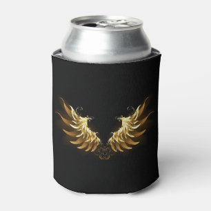 Golden Angel Wings on Black background Can Cooler