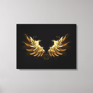 Golden Angel Wings on Black background Canvas Print