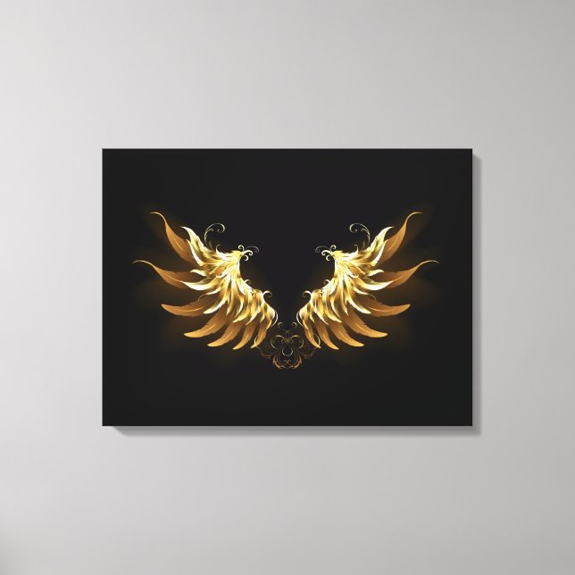 Golden Angel Wings on Black background Canvas Print (Front)