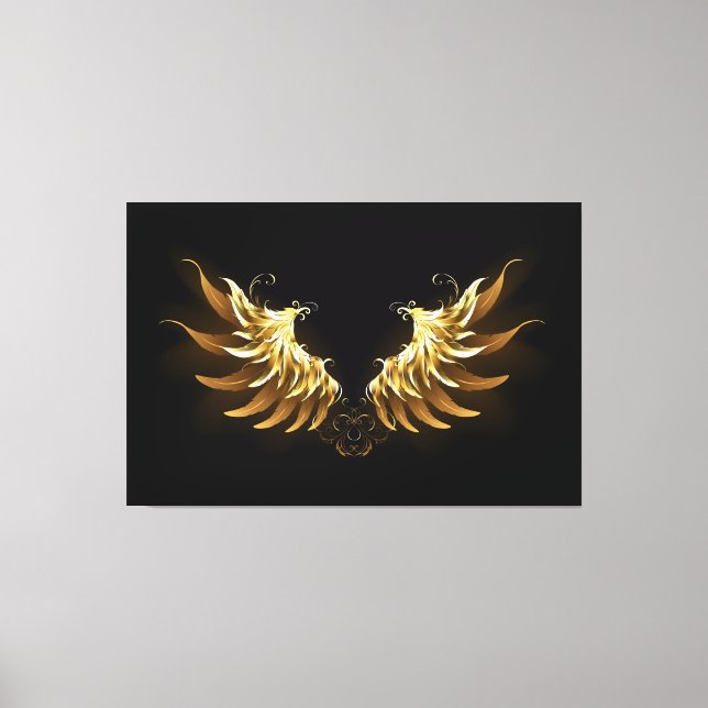 Golden Angel Wings on Black background Canvas Print (Front)