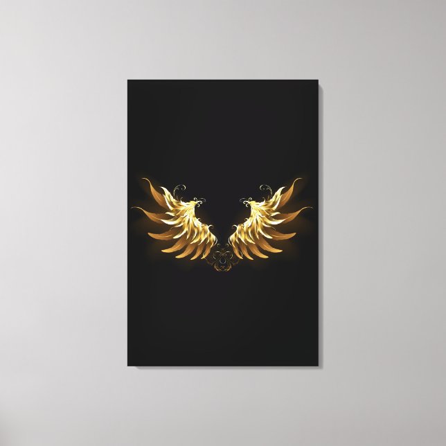 Golden Angel Wings on Black background Canvas Print (Front)