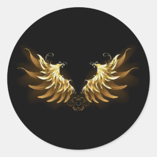 Golden Angel Wings on Black background Classic Round Sticker