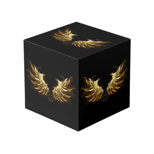 Golden Angel Wings on Black background Cube (Front Angled)