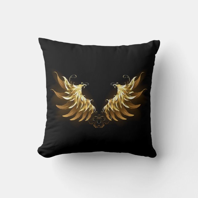 Golden Angel Wings on Black background Cushion (Front)