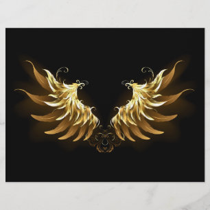 Golden Angel Wings on Black background Custom Letterhead