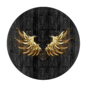 Golden Angel Wings on Black background Cutting Board