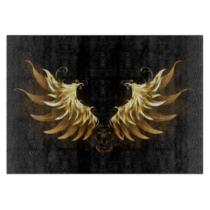Golden Angel Wings on Black background Cutting Board