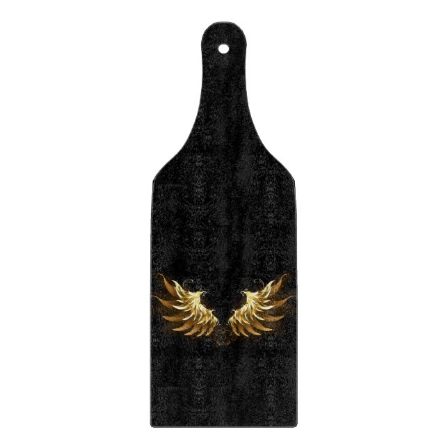 Golden Angel Wings on Black background Cutting Board (Front)