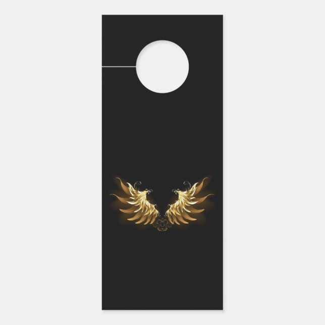 Golden Angel Wings on Black background Door Hanger (Front)