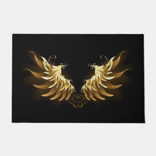 Golden Angel Wings on Black background Doormat