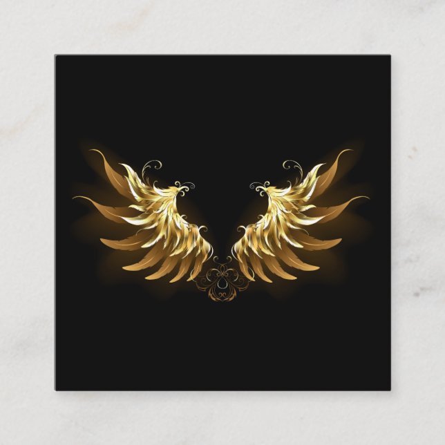 Golden Angel Wings on Black background Enclosure Card (Front)