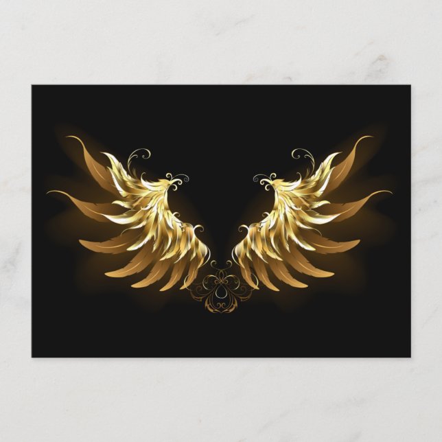 Golden Angel Wings on Black background Enclosure Card (Front)