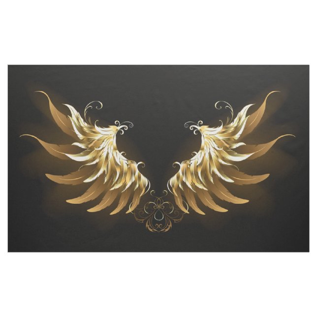 Golden Angel Wings on Black background Fabric (Yard)