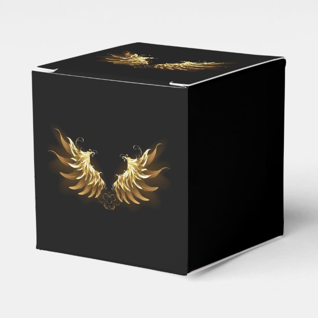 Golden Angel Wings on Black background Favour Box (Front Side)