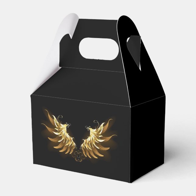 Golden Angel Wings on Black background Favour Box (Front Side)