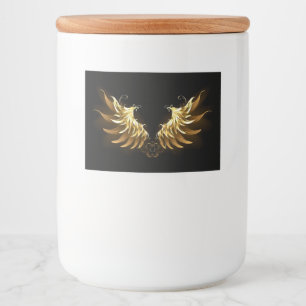 Golden Angel Wings on Black background Food Label