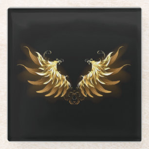 Golden Angel Wings on Black background Glass Coaster